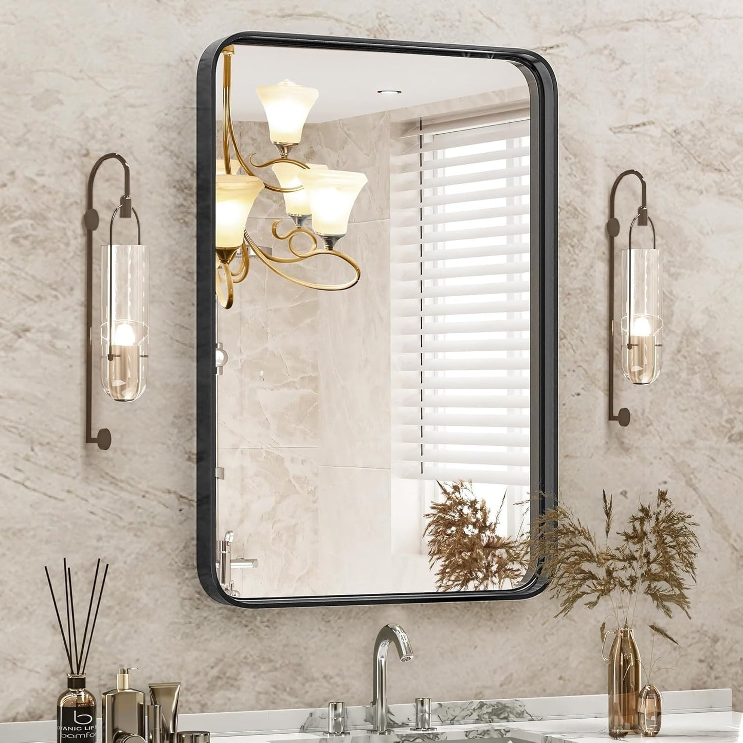 Miroir de salle de bain mural moderne avec cadre en métal et garantie de 5 ans