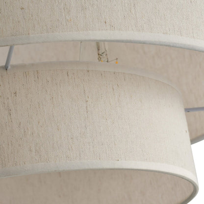 Suspension tambour moderne blanc cassé avec abat-jour en lin à deux niveaux
