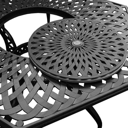 Ensemble de salle à manger de patio hexagonal moderne et orné en aluminium de 160 cm avec plateau tournant et six chaises - N/A