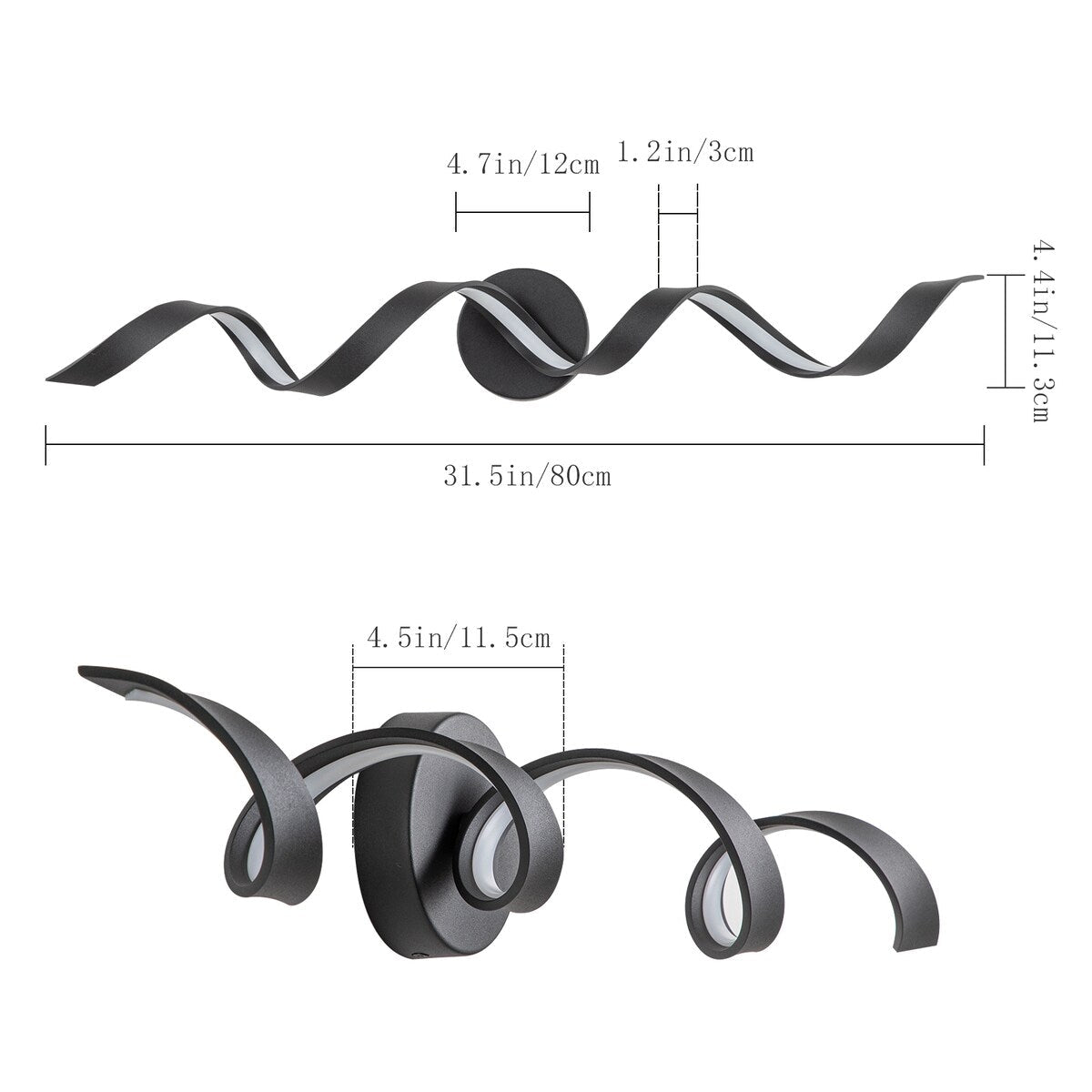 Applique murale à LED pour salle de bain, design spirale moderne, intensité variable