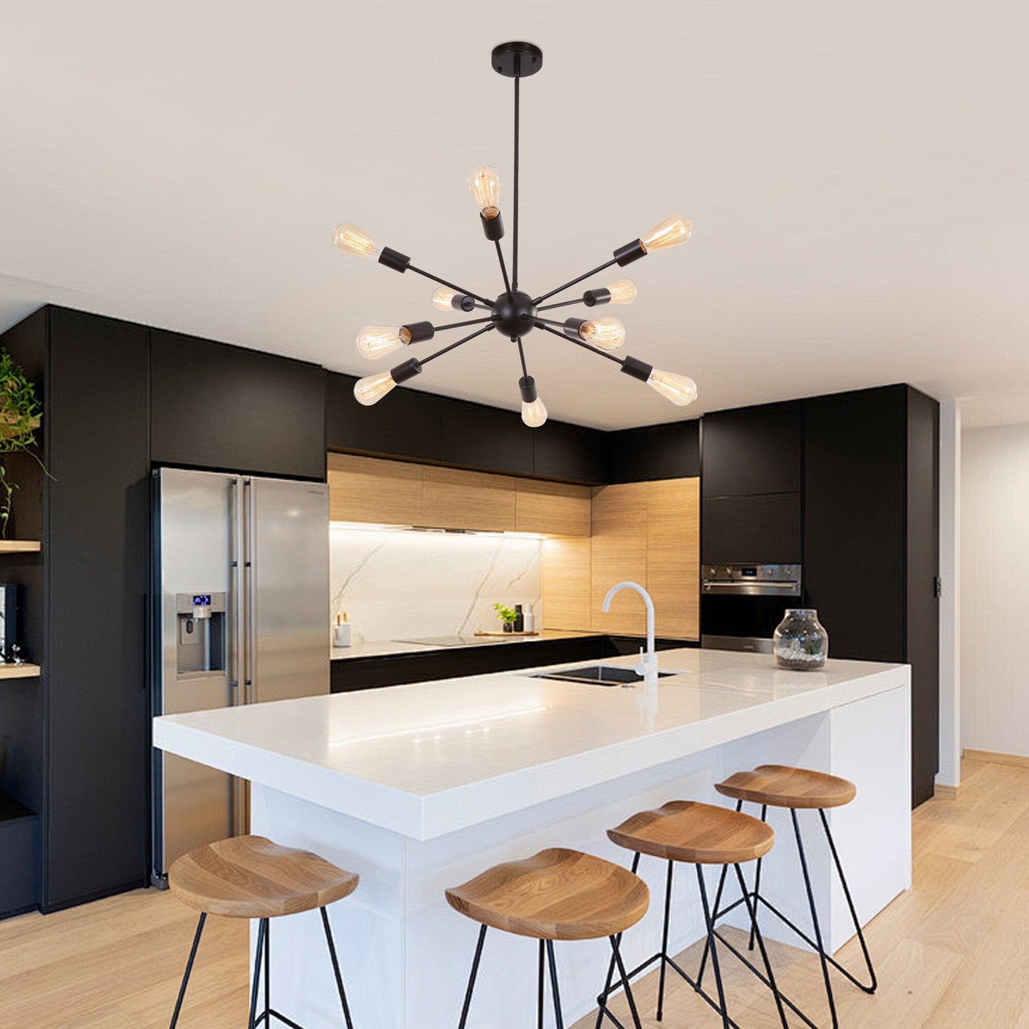 Lustre moderne Spoutnik à 10 lumières réglables pour cuisine, salle à manger, salon, chambre à coucher - N/A