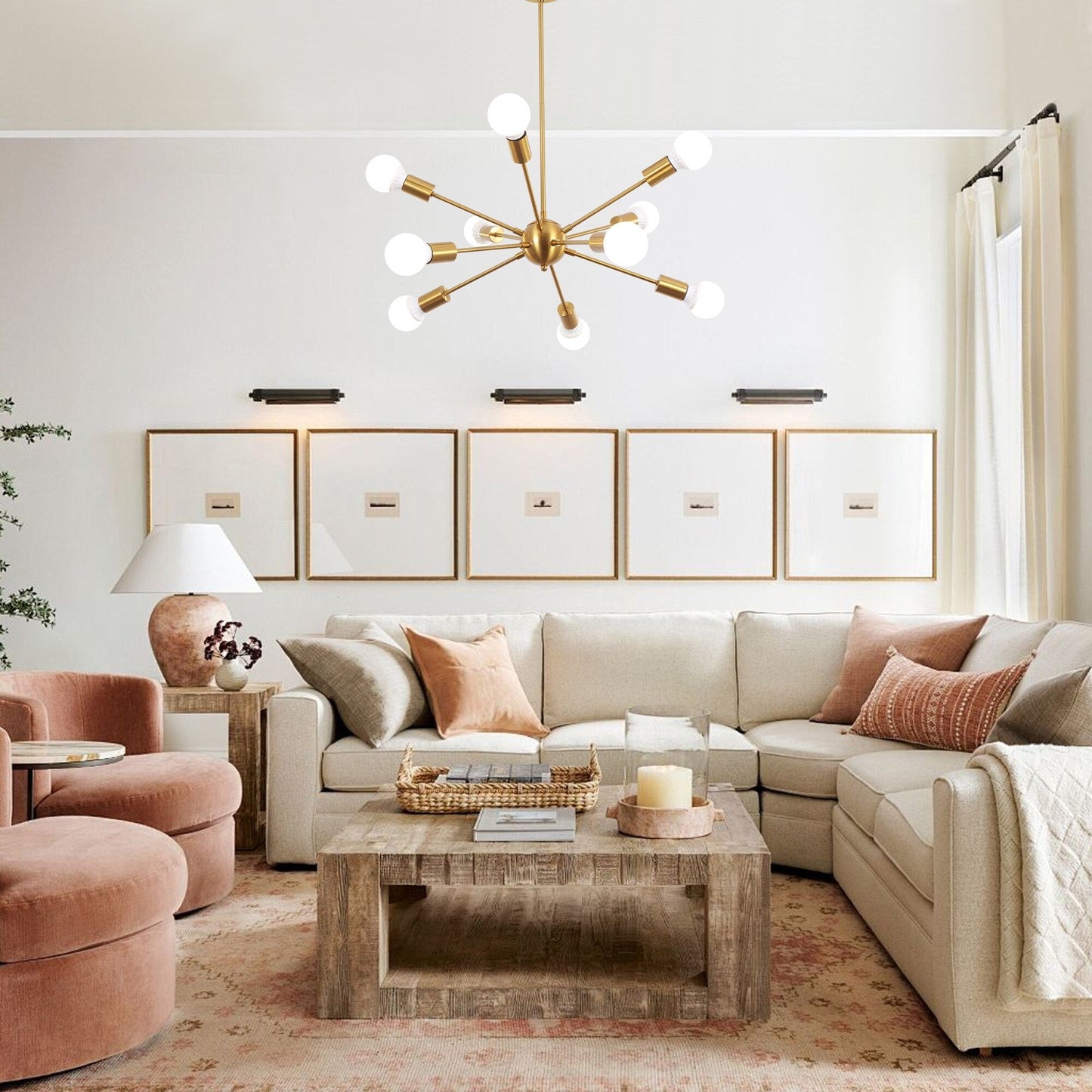 Lustre moderne Spoutnik à 10 lumières réglables pour cuisine, salle à manger, salon, chambre à coucher - N/A