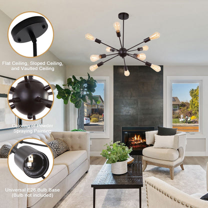 Lustre moderne Spoutnik à 10 lumières réglables pour cuisine, salle à manger, salon, chambre à coucher - N/A