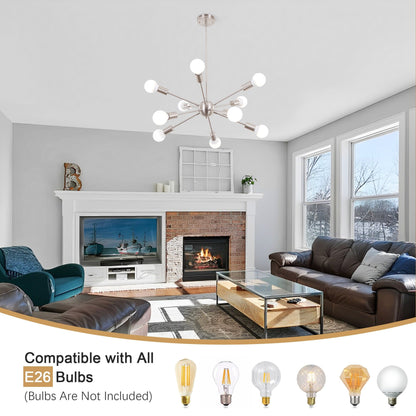 Lustre moderne Spoutnik à 10 lumières réglables pour cuisine, salle à manger, salon, chambre à coucher - N/A