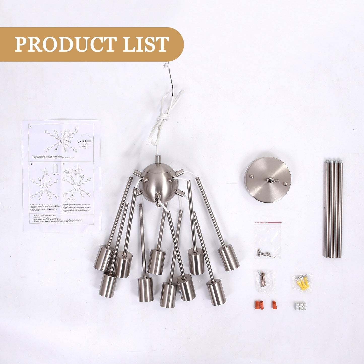 Lustre moderne Spoutnik à 10 lumières réglables pour cuisine, salle à manger, salon, chambre à coucher - N/A