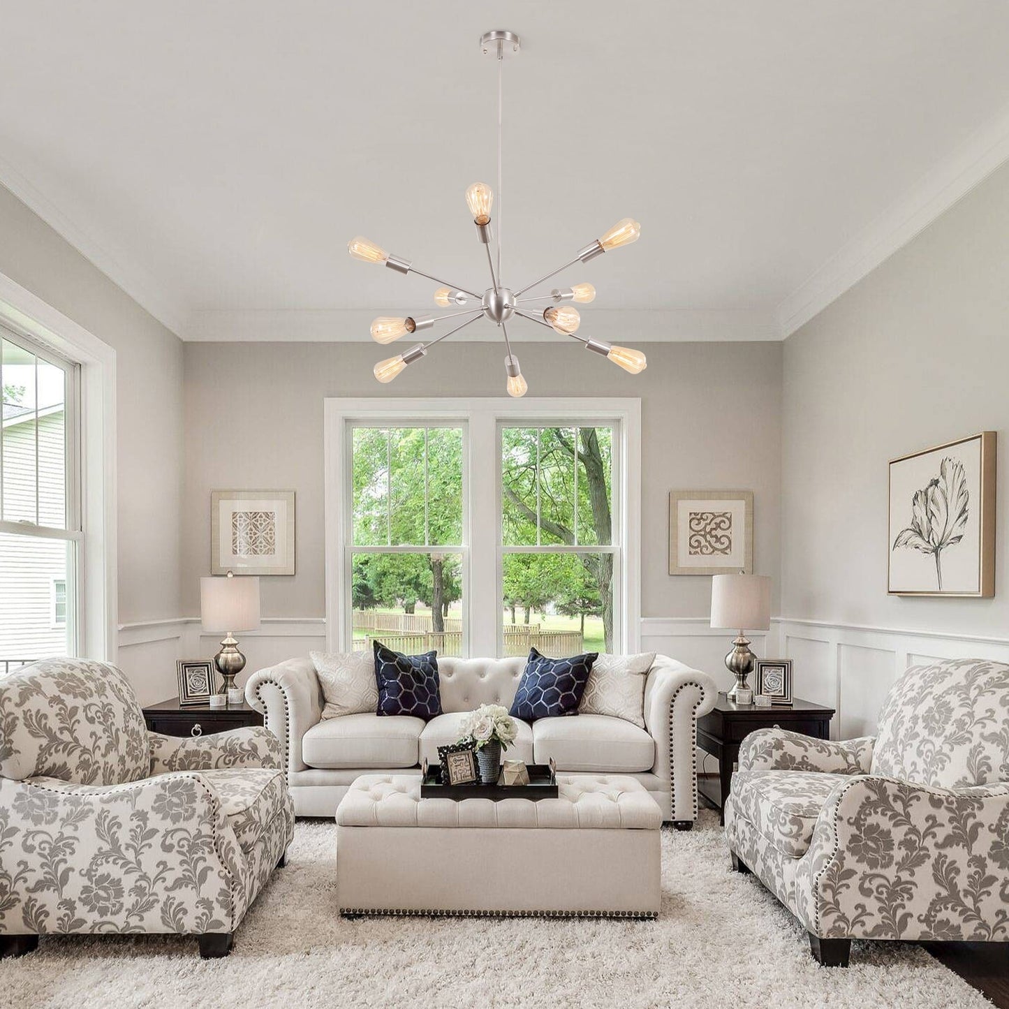 Lustre moderne Spoutnik à 10 lumières réglables pour cuisine, salle à manger, salon, chambre à coucher - N/A