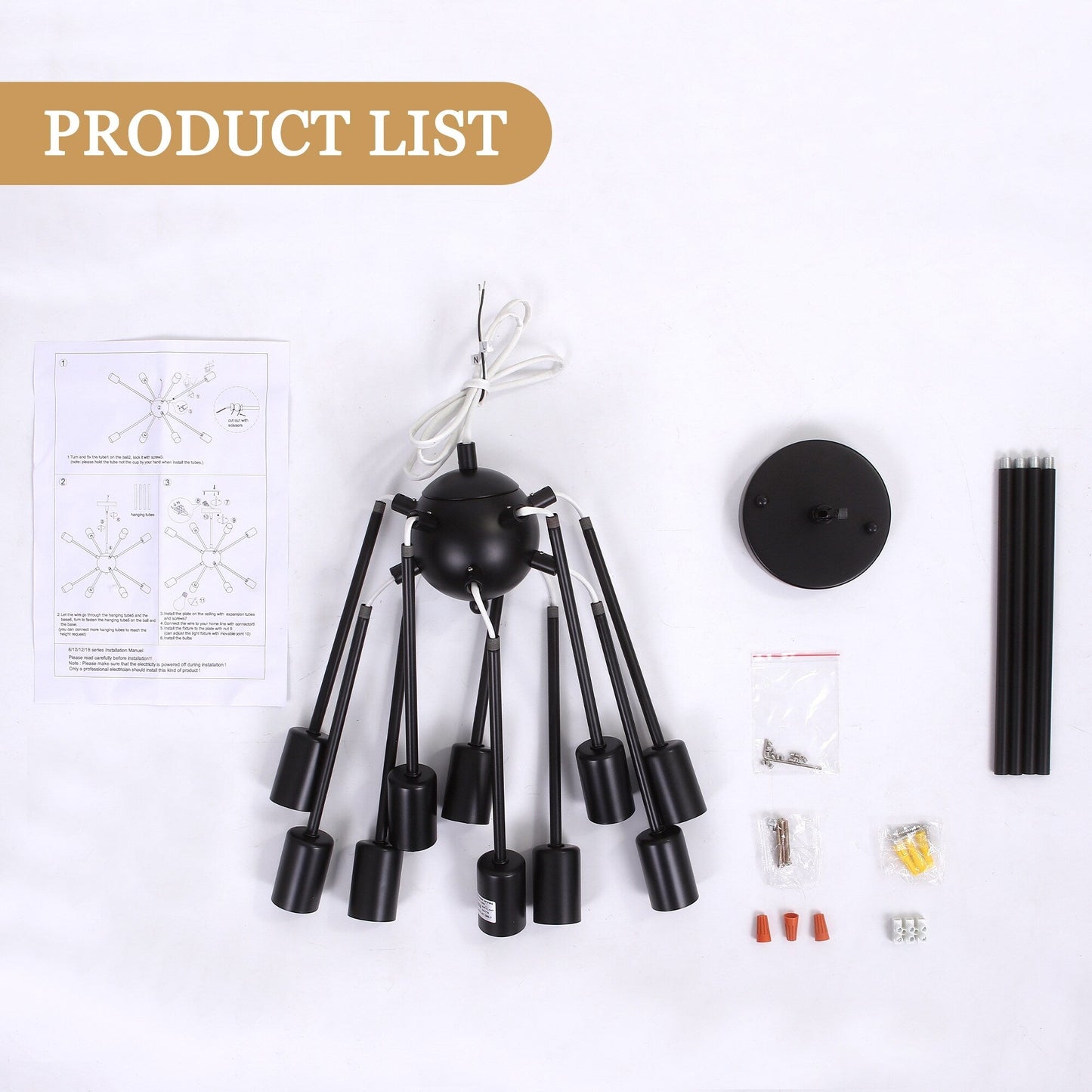 Lustre moderne Spoutnik à 10 lumières réglables pour cuisine, salle à manger, salon, chambre à coucher - N/A