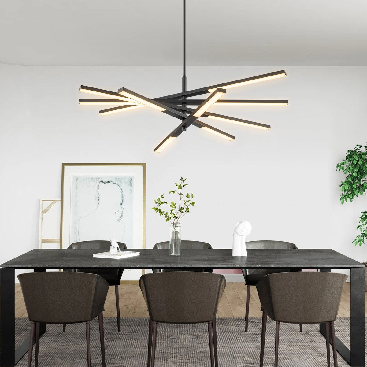 Lustre moderne à plusieurs niveaux Spoutnik linéaire, lumière chaude 3 000 K, LED intégrée