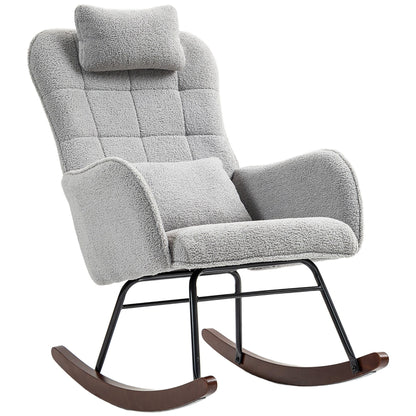 Fauteuil à bascule rembourré moderne avec dossier haut, appui-tête et coussin lombaire pour salon ou chambre à coucher