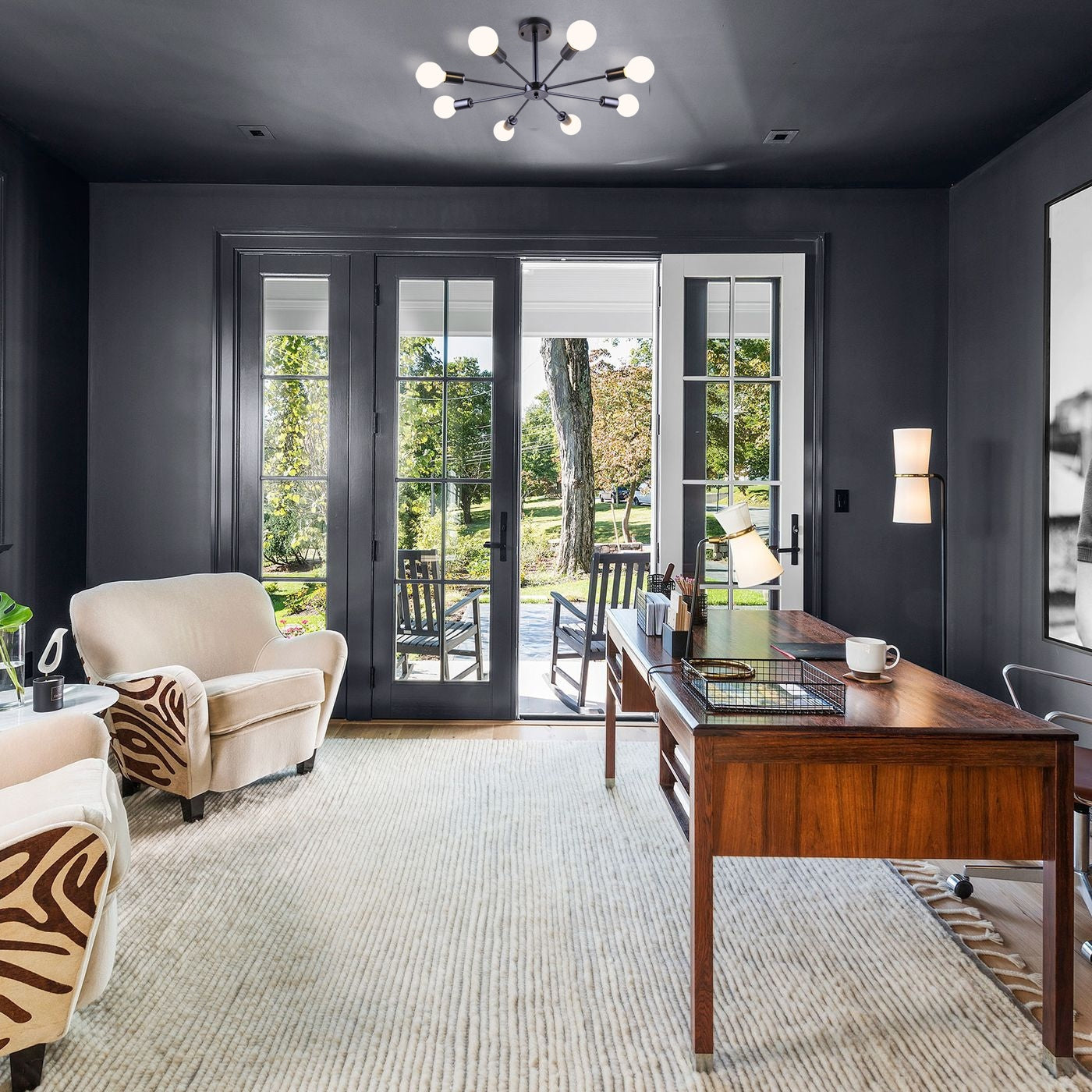 Plafonnier semi-encastré Spoutnik noir/doré pour salon, cuisine, bureau, chambre à coucher, hall d'entrée