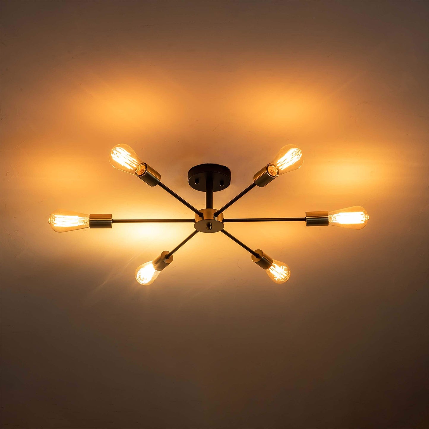 Plafonnier semi-encastré Spoutnik noir/doré pour salon, cuisine, bureau, chambre à coucher, hall d'entrée