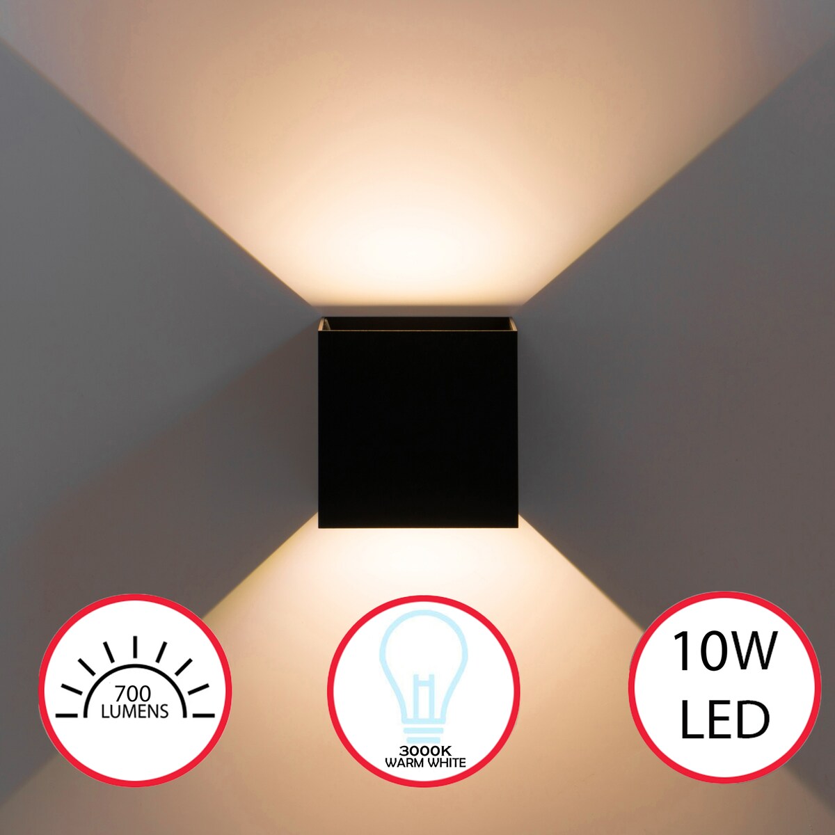 Applique murale LED moderne et étanche en aluminium avec faisceau réglable, 10 W, 4 000 K, blanc froid, pour intérieur et extérieur