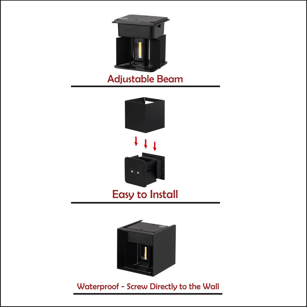 Applique murale LED moderne et étanche en aluminium avec faisceau réglable, 10 W, 4 000 K, blanc froid, pour intérieur et extérieur