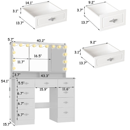 Miroir de maquillage pliable blanc moderne avec éclairage réglable - 40,2 x 54,1