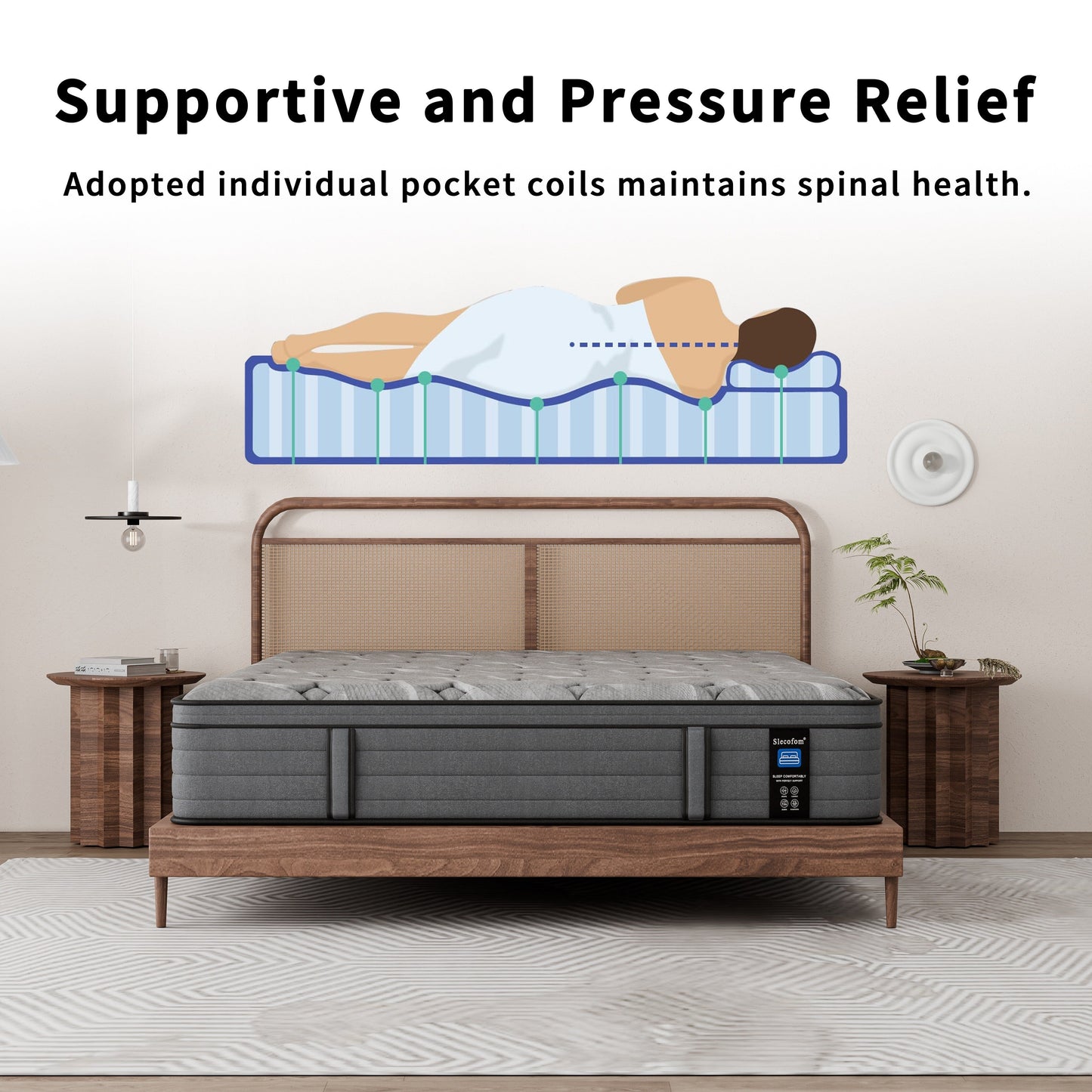 Matelas hybride Modland 14 pouces à plateau-coussin moyen, matelas à ressorts ensachés dans une boîte