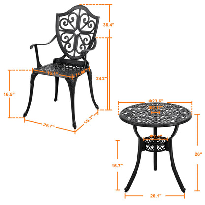 Ensemble de bistrot d'extérieur 3 pièces, ensemble de patio en fonte d'aluminium avec trou pour parasol
