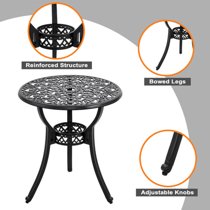 Ensemble de bistrot d'extérieur 3 pièces, ensemble de patio en fonte d'aluminium avec trou pour parasol