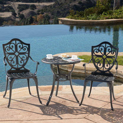 Ensemble de bistrot d'extérieur 3 pièces, ensemble de patio en fonte d'aluminium avec trou pour parasol