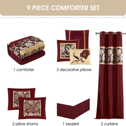 Ensemble de couette 9 pièces en jacquard floral Nanshing Brie