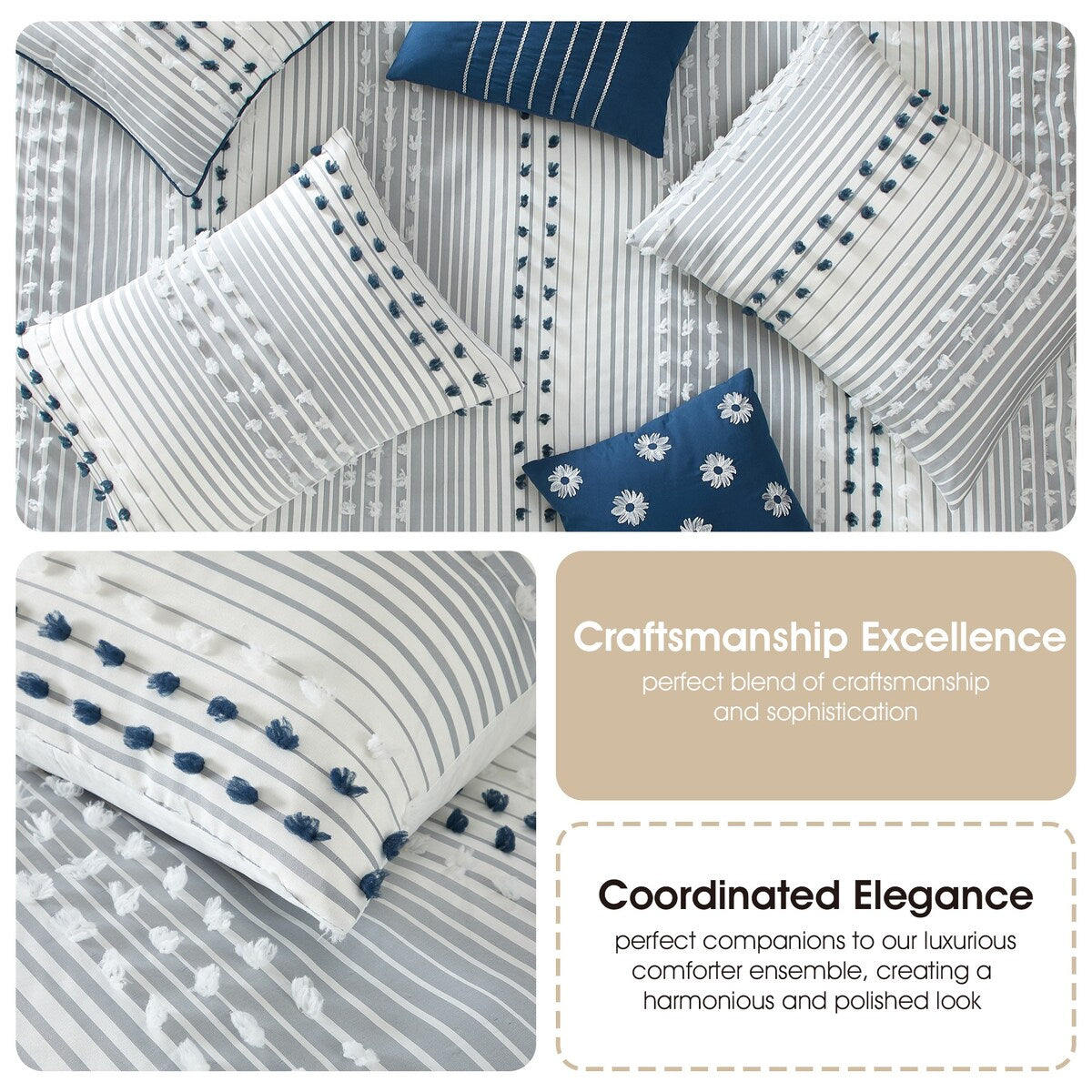 Parure de couette moderne à rayures Nanshing Jessy, 7 pièces