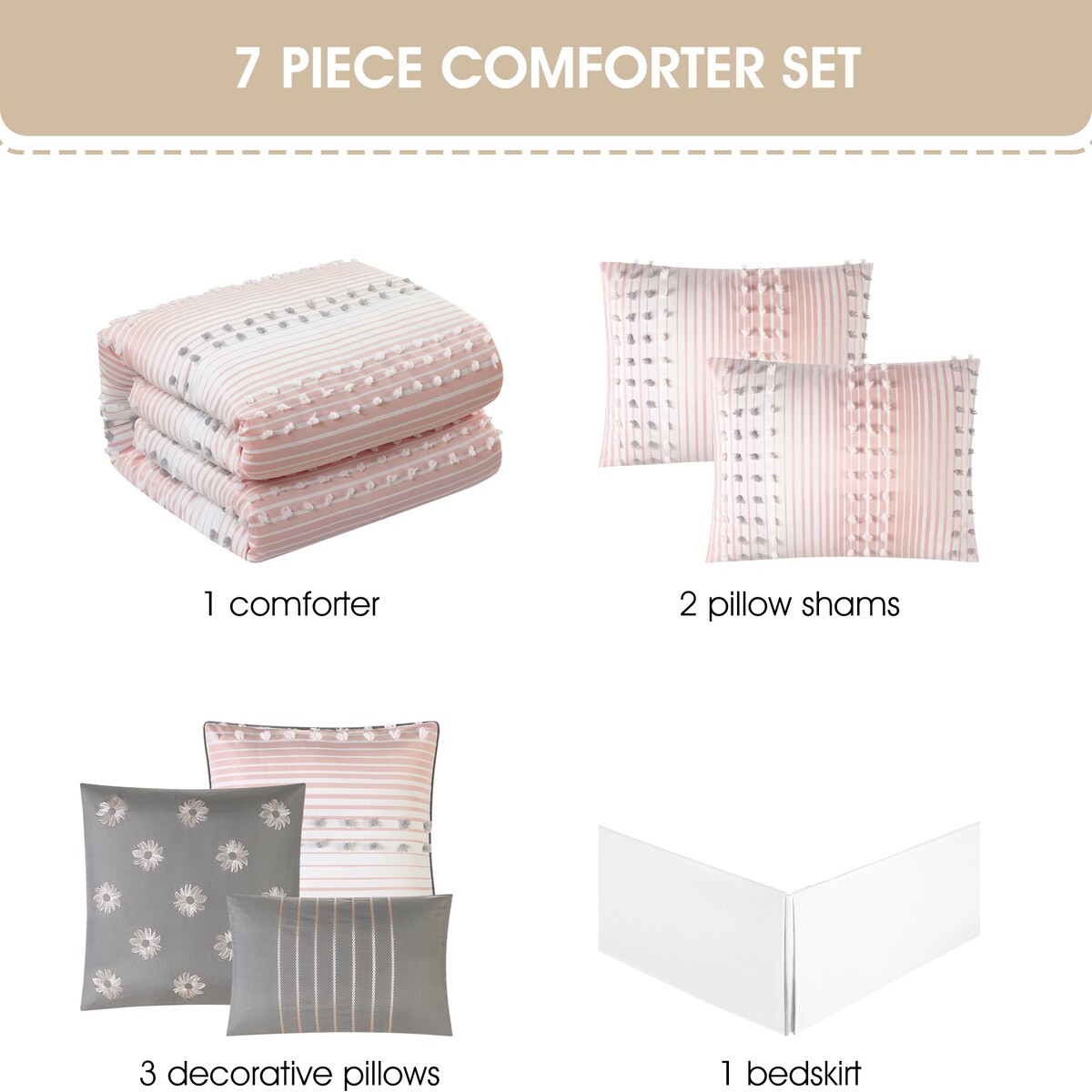 Parure de couette moderne à rayures Nanshing Jessy, 7 pièces
