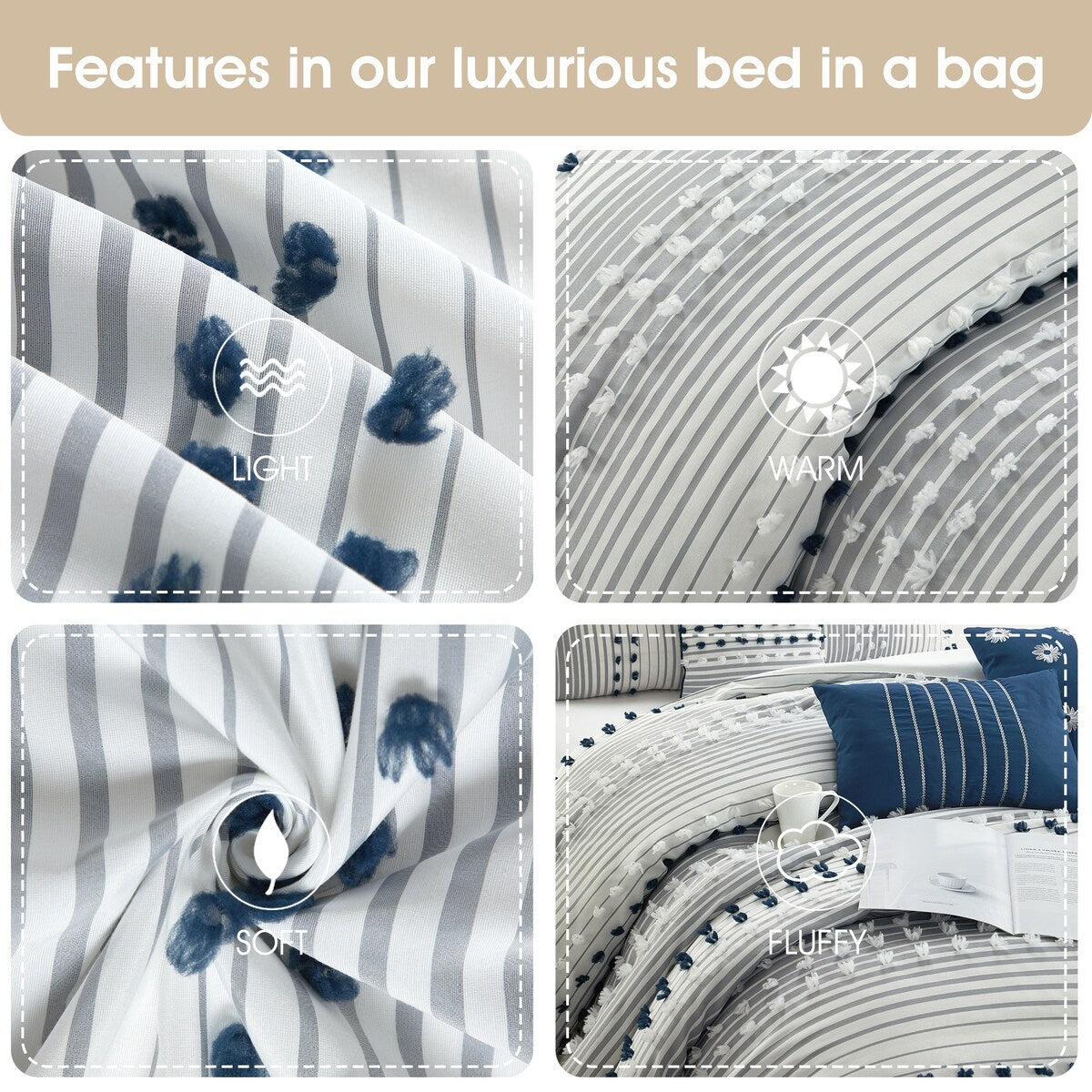 Parure de couette moderne à rayures Nanshing Jessy, 7 pièces