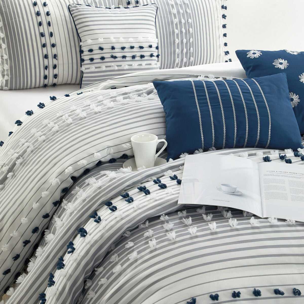 Parure de couette moderne à rayures Nanshing Jessy, 7 pièces