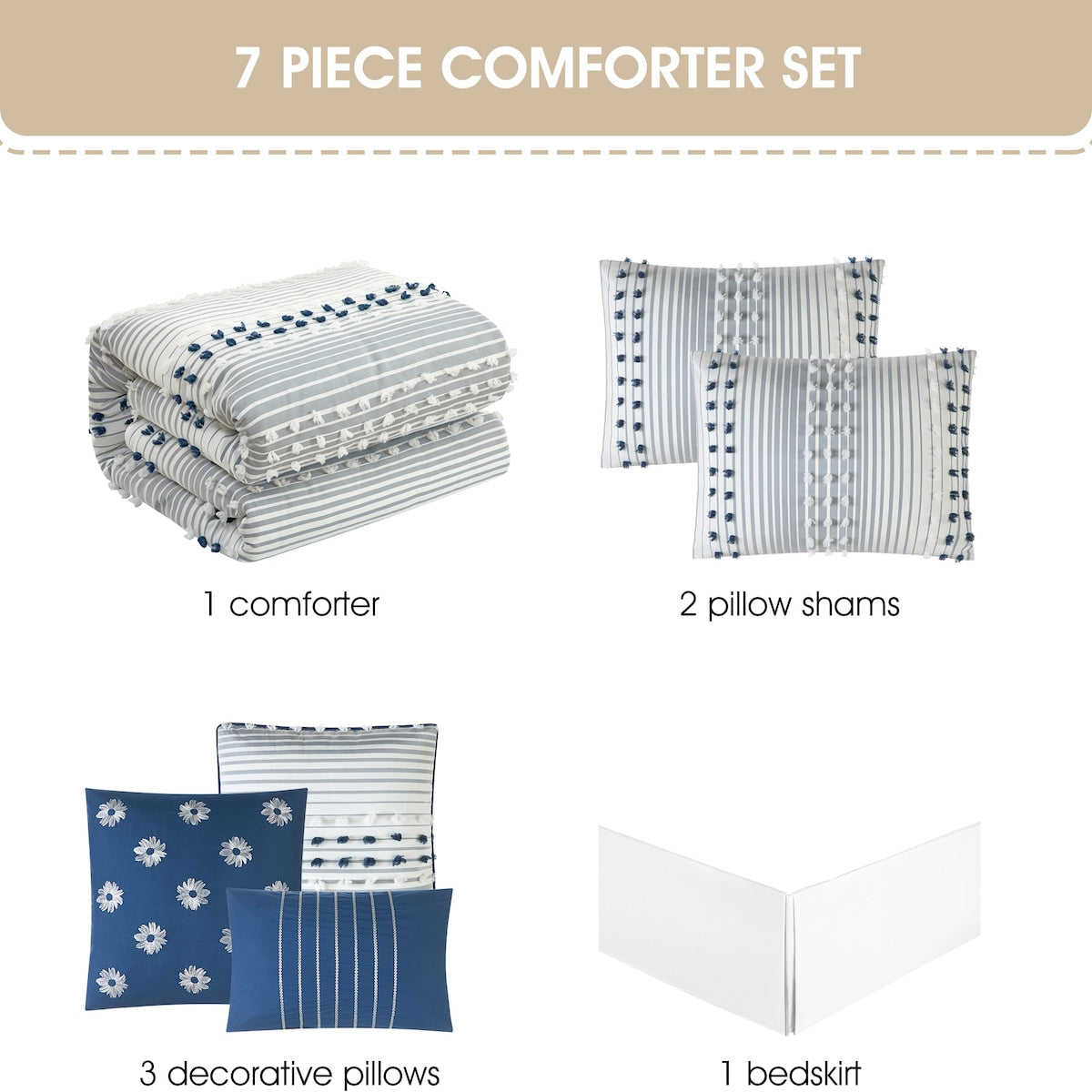 Parure de couette moderne à rayures Nanshing Jessy, 7 pièces