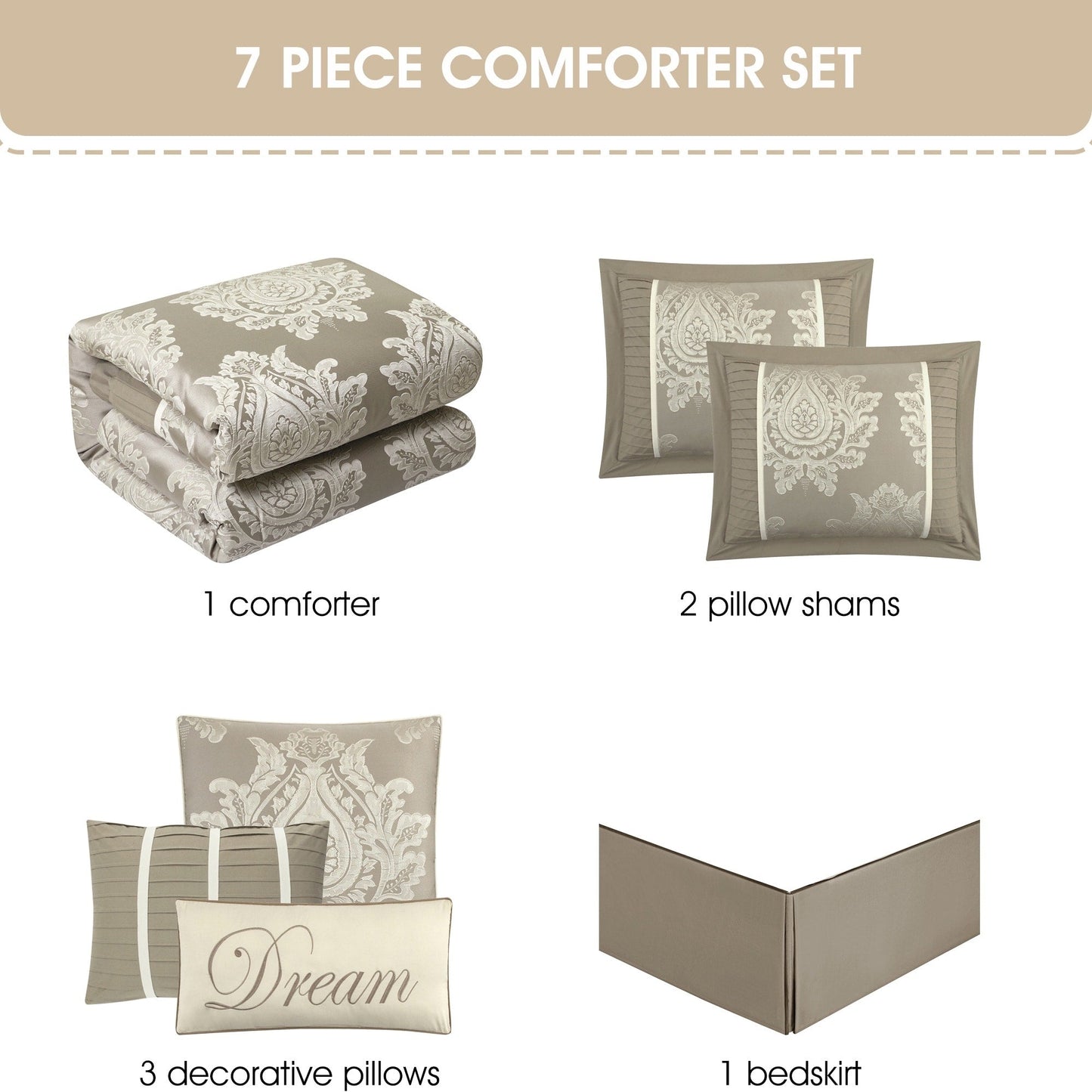 Ensemble de couette traditionnelle damassée Nanshing Tiana, 7 pièces