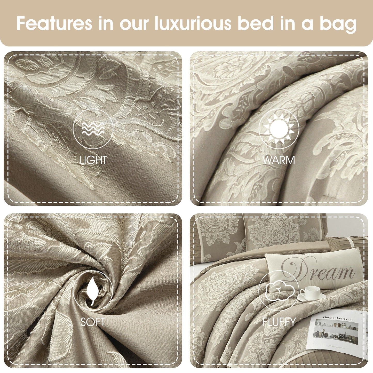 Ensemble de couette traditionnelle damassée Nanshing Tiana, 7 pièces