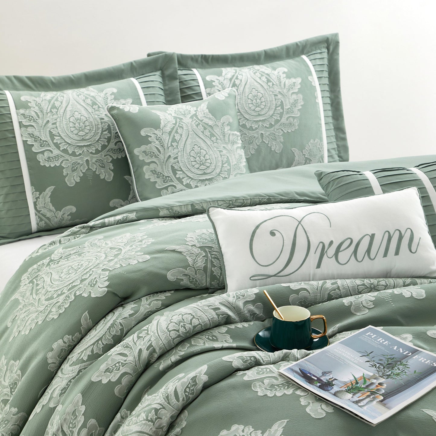 Ensemble de couette traditionnelle damassée Nanshing Tiana, 7 pièces