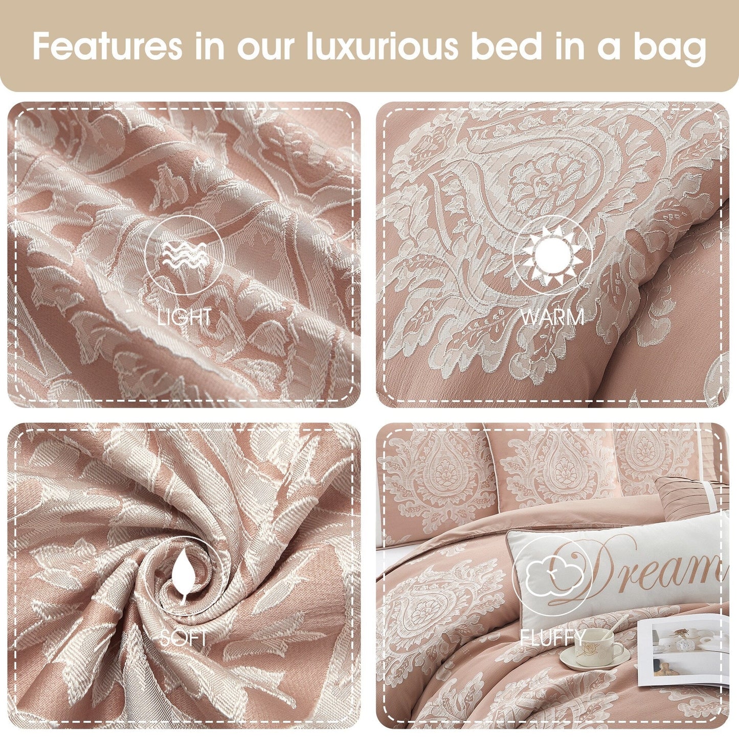 Ensemble de couette traditionnelle damassée Nanshing Tiana, 7 pièces