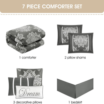 Ensemble de couette traditionnelle damassée Nanshing Tiana, 7 pièces