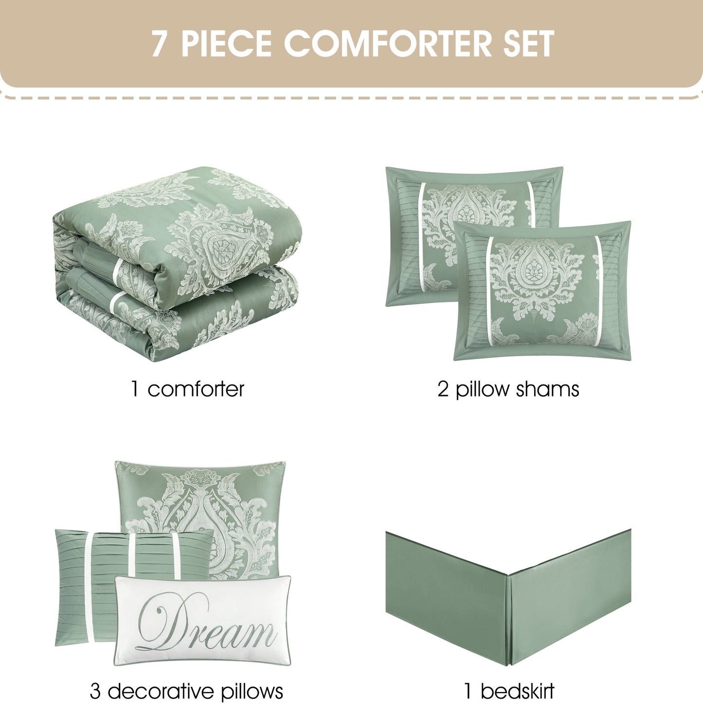 Ensemble de couette traditionnelle damassée Nanshing Tiana, 7 pièces