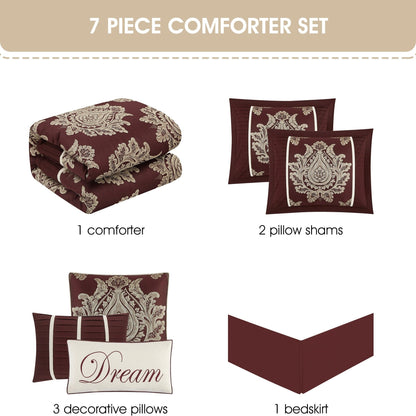 Ensemble de couette traditionnelle damassée Nanshing Tiana, 7 pièces