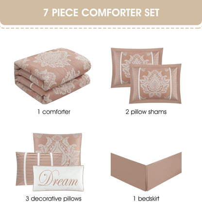 Ensemble de couette traditionnelle damassée Nanshing Tiana, 7 pièces