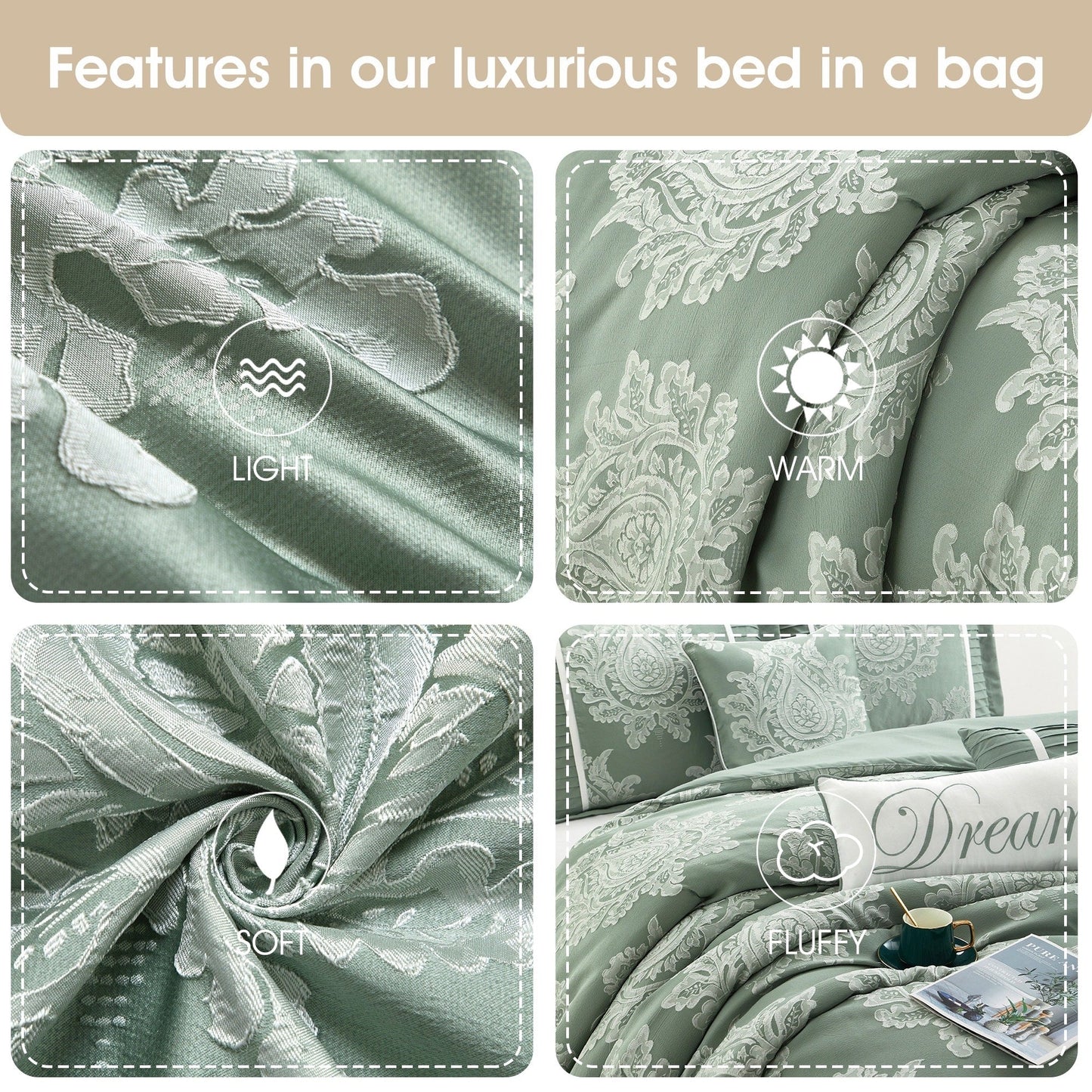 Ensemble de couette traditionnelle damassée Nanshing Tiana, 7 pièces