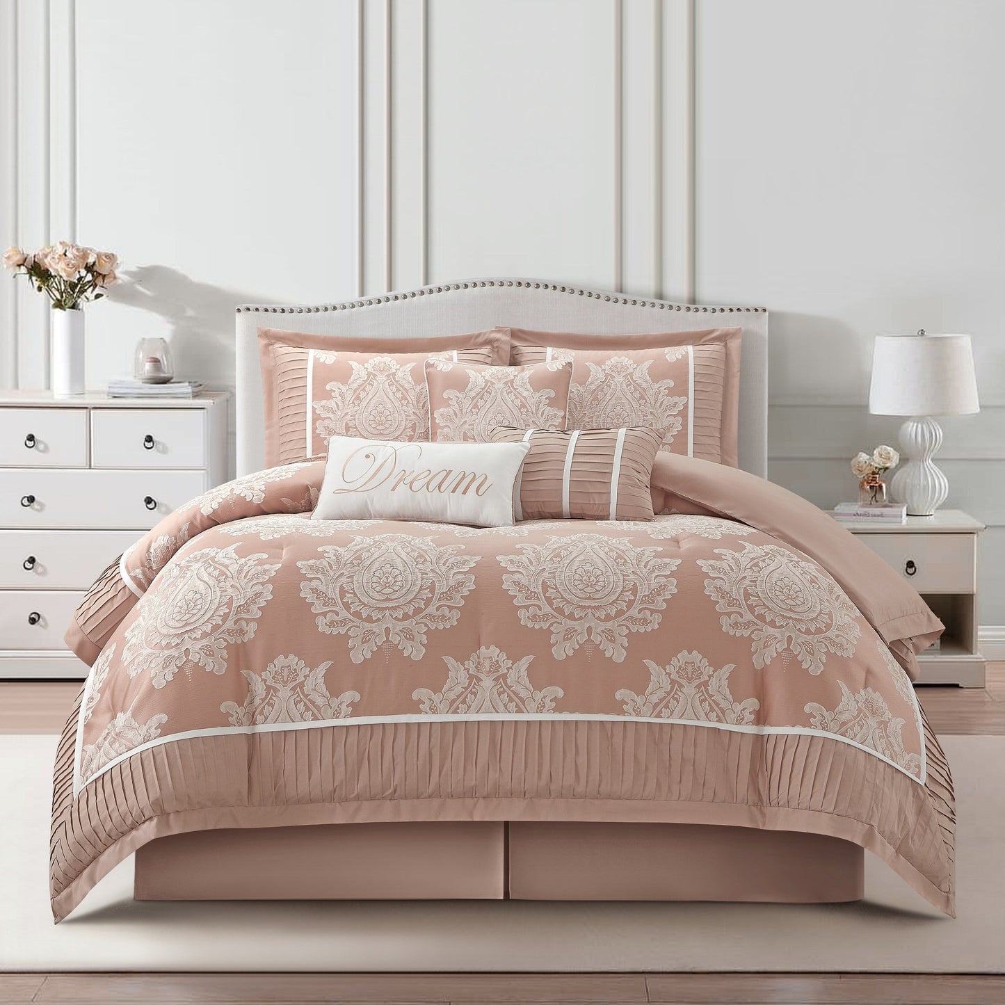 Ensemble de couette traditionnelle damassée Nanshing Tiana, 7 pièces