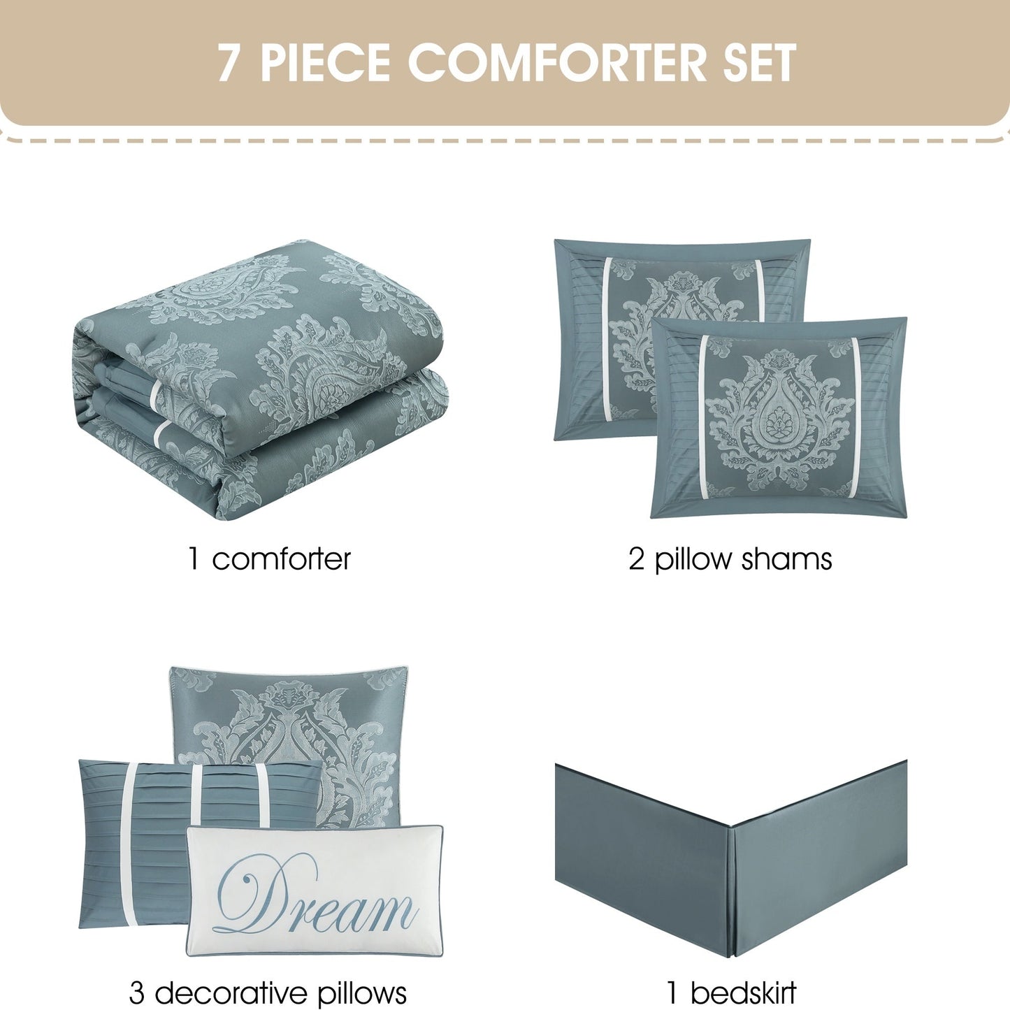 Ensemble de couette traditionnelle damassée Nanshing Tiana, 7 pièces