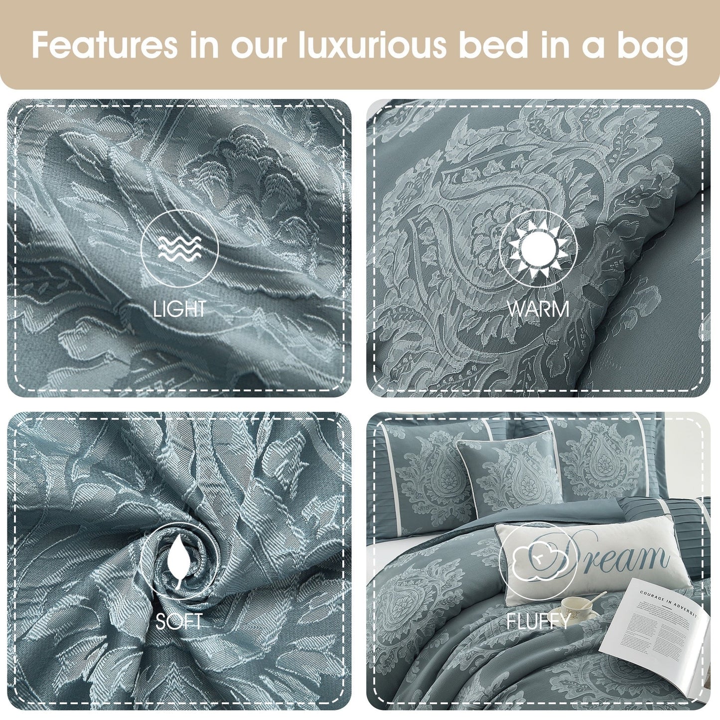 Ensemble de couette traditionnelle damassée Nanshing Tiana, 7 pièces