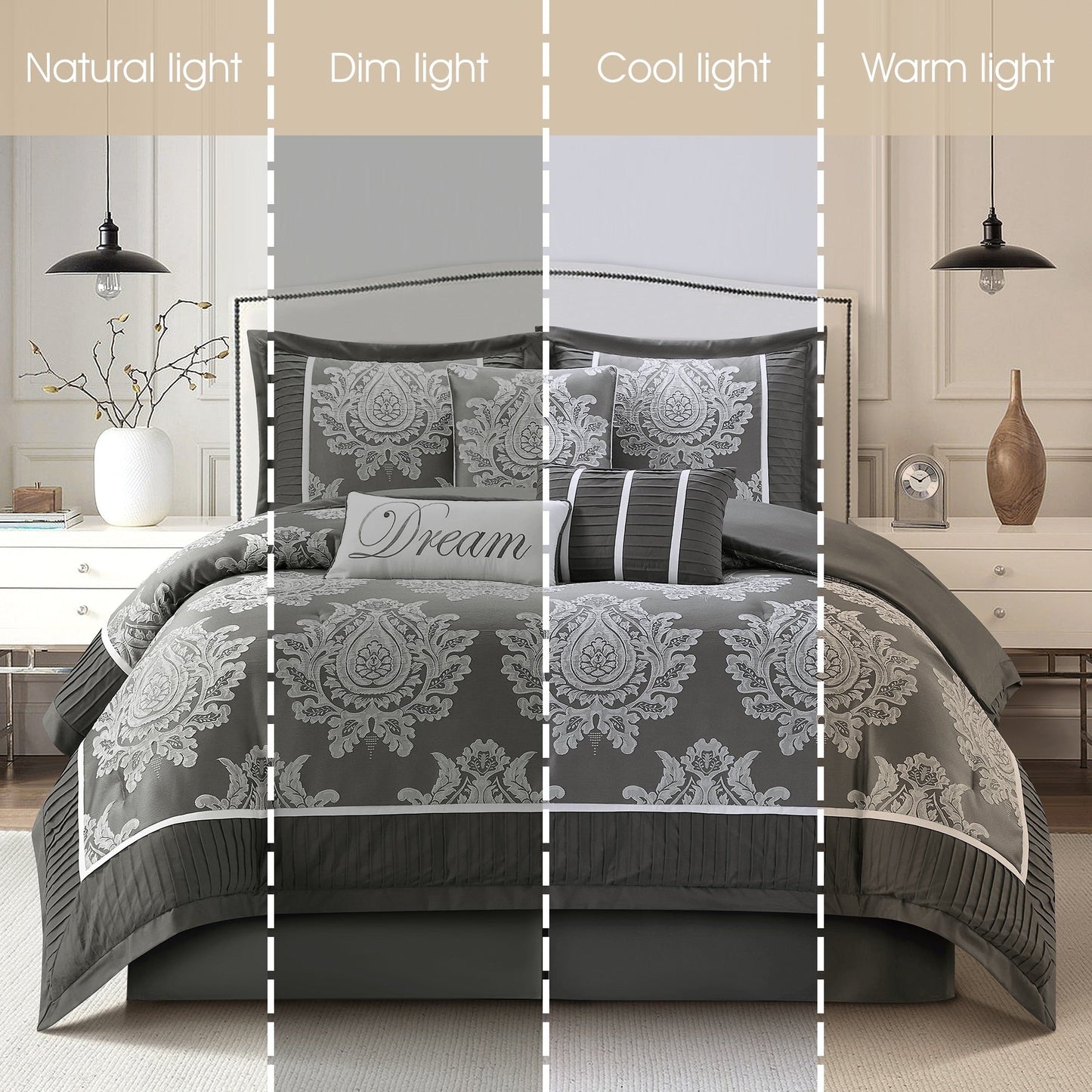 Ensemble de couette traditionnelle damassée Nanshing Tiana, 7 pièces