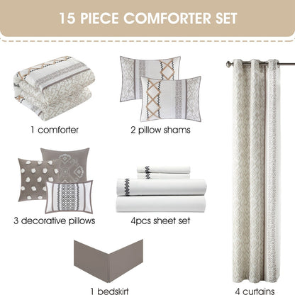 Parure de lit brodée bohème Nanshing Trina 15 pièces