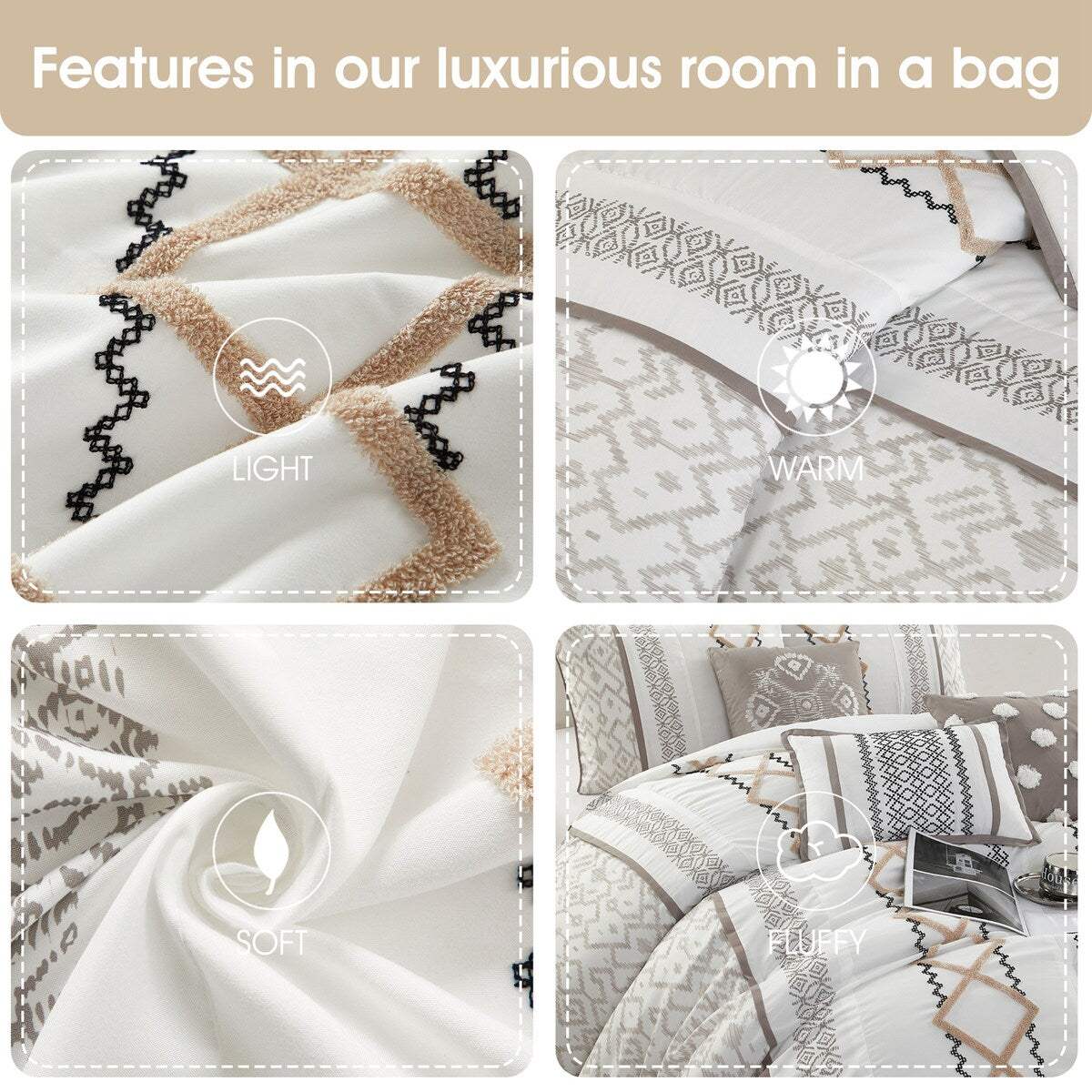 Parure de lit brodée bohème Nanshing Trina 15 pièces