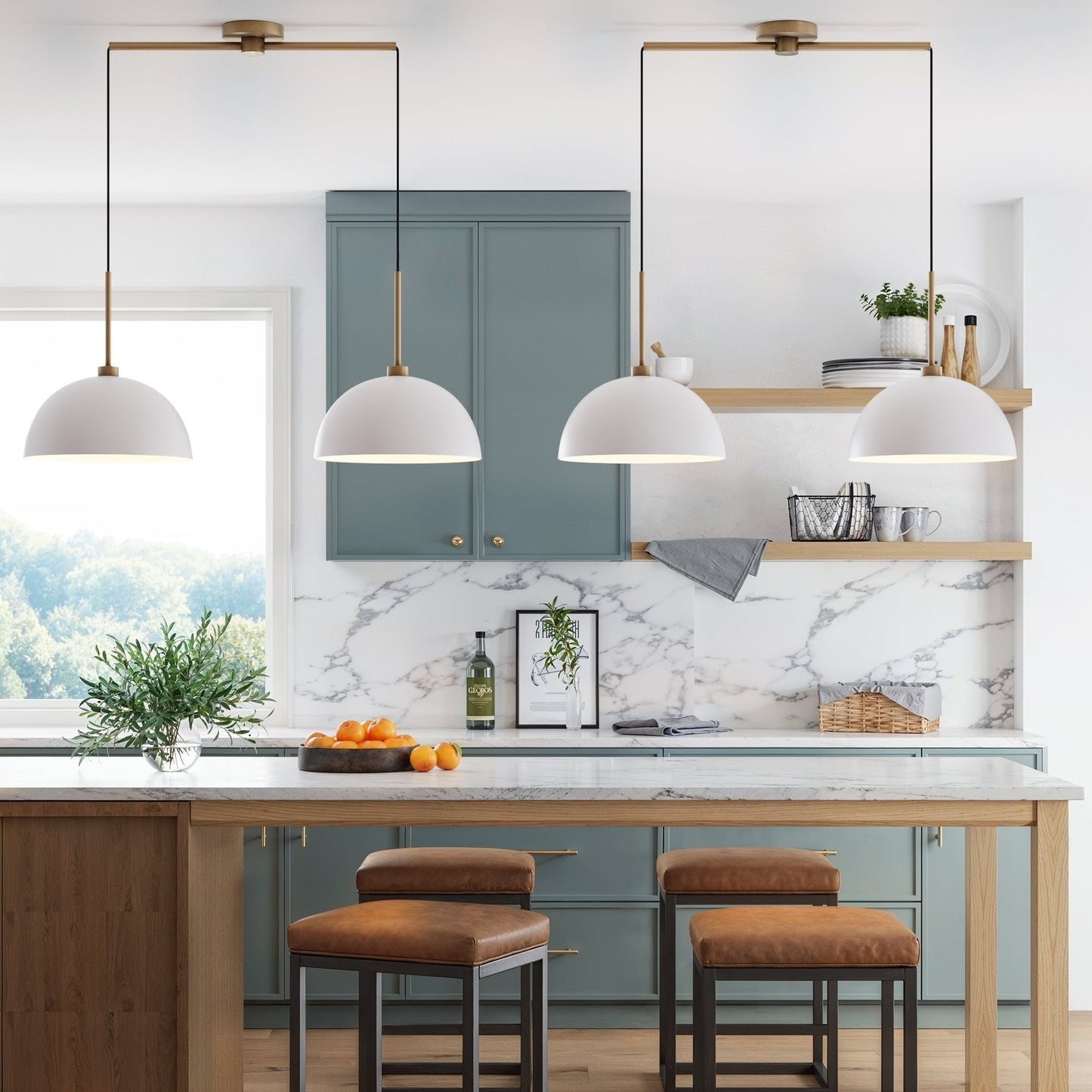 Luminaire suspendu moderne à 2 lumières pour îlot Percy de Nathan James, avec abat-jour en métal et cordon réglable