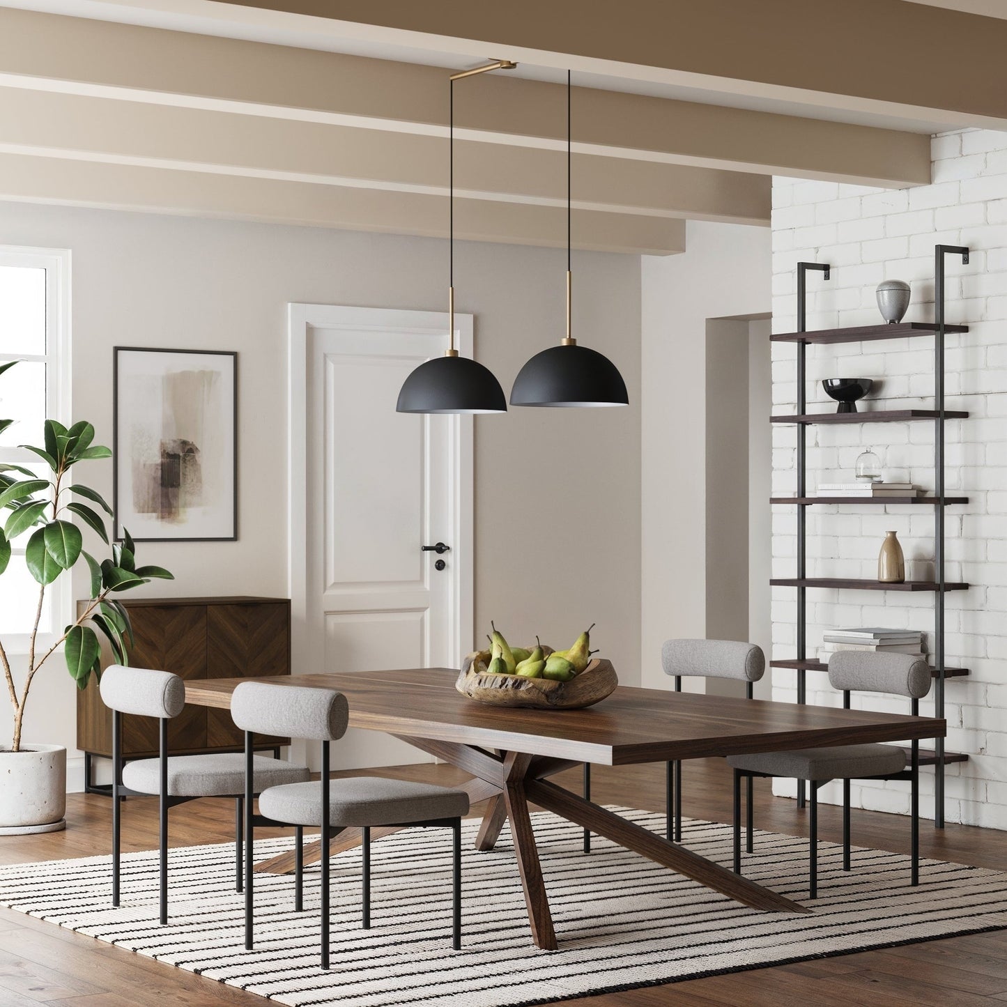 Luminaire suspendu moderne à 2 lumières pour îlot Percy de Nathan James, avec abat-jour en métal et cordon réglable