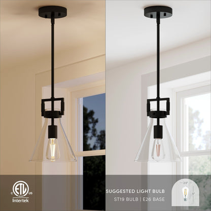 Suspension en verre Nathan James Vincent, luminaire suspendu avec tige réglable et abat-jour transparent