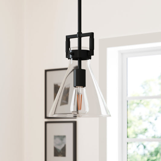 Suspension en verre Nathan James Vincent, luminaire suspendu avec tige réglable et abat-jour transparent