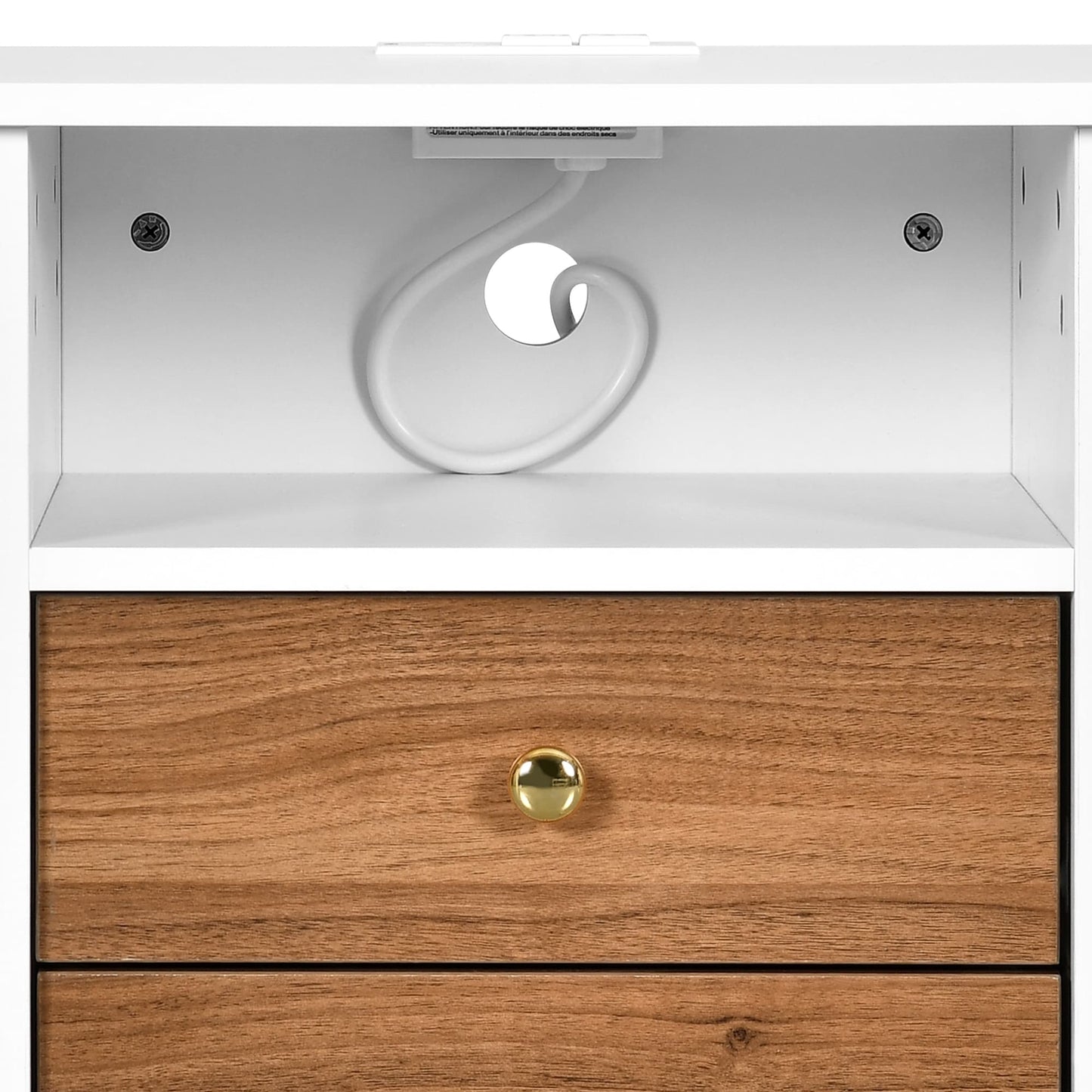 Ensemble de 2 tables de chevet avec station de charge, table d'appoint avec 2 tiroirs, ports et prises USB, table de chevet