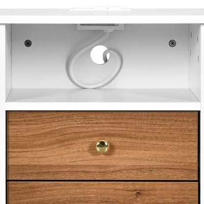 Ensemble de 2 tables de chevet avec station de charge, table d'appoint avec 2 tiroirs, ports et prises USB, table de chevet
