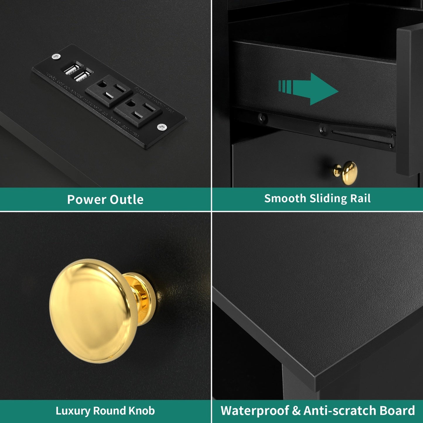 Ensemble de 2 tables de chevet avec station de charge, table d'appoint avec 2 tiroirs, ports et prises USB, table de chevet